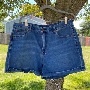 High waisted medium wash jean shorts